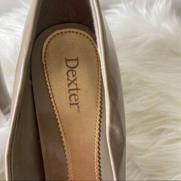 Dexter Classic Patent Taupe Pumps Chunky Block‎ Heels Accent Buckle Dress shoes - Picture 10 of 11